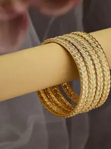 Anouk  Set of 4 Gold plated & Leaf Shaped-Textured Bangles