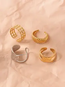 Niska Set Of 4 Gold-Plated Stainless Steel Finger Rings