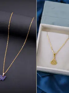 DressBerry Set of 2 Blue Gold Plated Artificial Beads Beaded Butterfly Pendant Chains