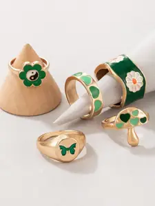 DIVASTRI Set of 5 Gold-Plated Enamelled Finger Rings