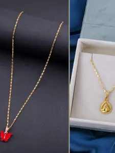 DressBerry Set of 2 Red Gold Plated Artificial Beads Beaded Butterfly Pendant Chain