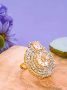 Manikya Gold-Plated American Diamond & Cubic Zirconia Studded Adjustable Finger Ring
