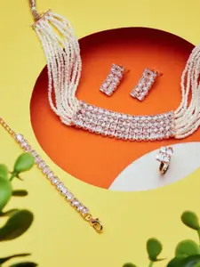 Anouk Rose Gold Plated & White CZ Stone Studded Choker set with ring & bracelet