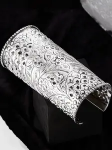 Anouk Sangria German Silver Plated & Floral Textured Bangle Cuff