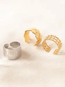 Niska Set Of 3 Gold-Plated Stainless Steel Finger Rings