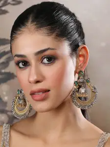 Anouk Gold-Plated Artificial Stone Studded & Kundan Dome Shaped Jhumkas