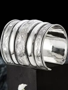 Anouk Sangria German Silver Plated & Floral Textured Round Shaped Bangle