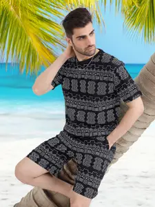 Status Quo Printed Round Neck Half Sleeves Pure Cotton T-Shirt With Shorts Co-Ords