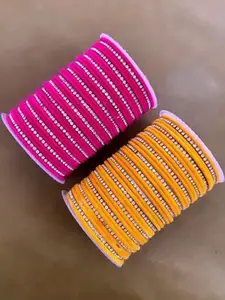 Anouk Set of 70 Yellow & Pink Multicoloured AD stone Studded Bangles