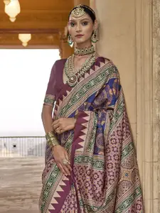 Anouk Ajrak Block Printed Banarasi Saree
