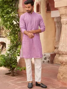 Jompers Paisley Embroidered Chikankari Mandarin Collar Georgette Kurta With Pyjamas