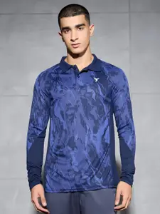 Technosport Abstract Printed Polo Collar Antimicrobial Slim Fit T-shirt