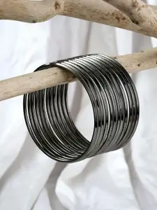 Anouk Sangria Silver Plated & Charcoal coloured-Textured Set of 12 bangles