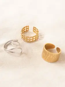 Niska Set Of 3 Gold-Plated Stainless Steel Finger Rings
