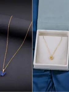 DressBerry Set Of 2 Gold-Plated Stones Studded Minimal Chain With Butterfly Pendants