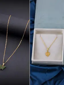 DressBerry Pack Of 2 Brass Minimal Necklace