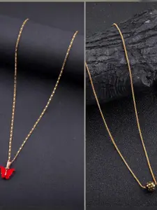 DressBerry Women Set of 2 Brass Minimal Necklace