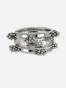 Anouk Sangria Set of 7 German Silver Plated & Floral Textured Ghunghroo Studded Bangles