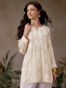 ADA Floral Embroidered Chikankari Chanderi Silk Kurti