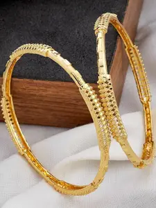 Anouk Set of 2 Gold Plated & Textured Round Shaped Bangles