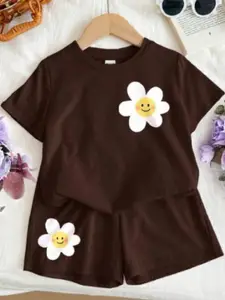 BLARY FASHION PLANET Girls Printed T-shirt with Shorts