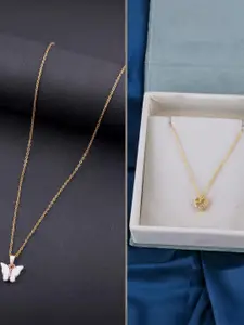 DressBerry Pack of 2 Brass Minimal Necklace