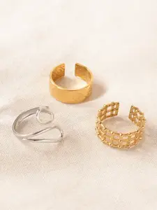 Niska Set Of 3 Gold-Plated Stainless Steel Finger Rings