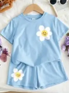 BLARY FASHION PLANET Girls Printed T-shirt with Shorts