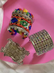 Anouk Sangria Set of 3 German Silver  & Multicoloured  Round Shaped -Textured Bangles