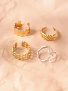 Niska Set Of 4 Gold-Plated Stainless Steel Finger Rings