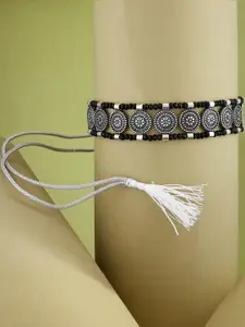 Anouk Sangria German Silver Plated & Floral Shaped Blacek Beaded Necklace Choker Set