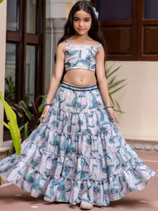 Sangria Girls Printed Shoulder Straps Pure Cotton Top & Skirt With Shrug