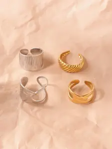 Niska Set Of 4 Gold-Plated Stainless Steel Finger Rings