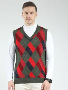 Monte Carlo Men Geometric Printed V-Neck Woollen Sweater Vest