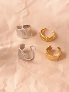 Niska Set Of 4 Gold-Plated Adjustable FingerRing