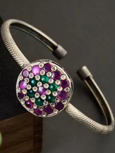 Anouk Sangria Silver Plated & Multicoloured Stone Studded floral shaped adjustable Bangle