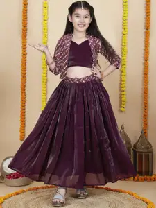 Sangria Girls Shoulder Straps Pure Cotton Top With Skirt & Jacket