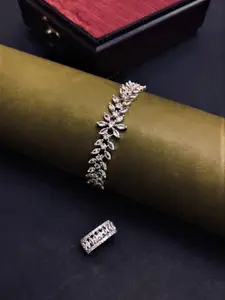Anouk Set of 2 White Cubic Zirconia Stone Studded Floral Shaped Bracelet and Ring