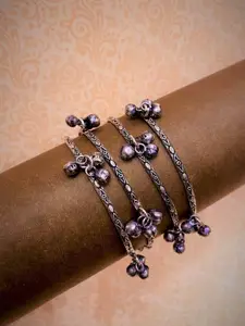 Anouk Sangria Set of 4 German Silver-Plated & Ghunghroo Stone-Studded Bangles