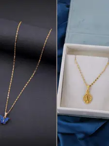 DressBerry Women Set of 2 Brass Minimal Necklace