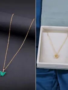 DressBerry Women Set of 2 Brass Gold-Plated Necklace