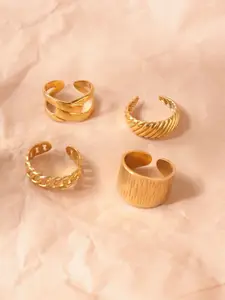 Niska Set Of 4 Gold-Plated Stainless Steel Finger Rings