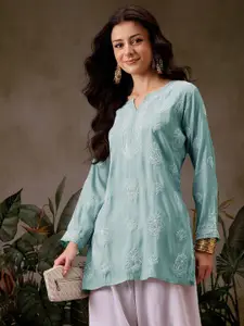 ADA Ethnic Motifs Embroidered Chikankari Chanderi Silk Chikankari Kurti