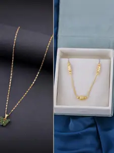 DressBerry Women Set of 2 Brass Minimal Necklace