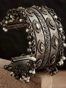 Anouk Sangria Silver-Plated Bangle with Ghunghroo and beads drop