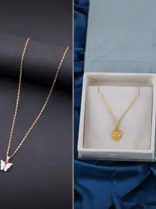 DressBerry Set of 2 Brass Gold-Plated Minimal Necklace