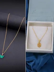 DressBerry Set of 2 Women Brass Minimal Necklace