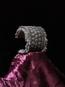 Anouk Sangria German Silver Plated & Floral Shaped-Textured Ghunghroo Adjustable Bangle
