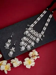 Anouk Sangria Silver-Plated German Silver stone studded Afghani Necklace set with Ghungroo Drop