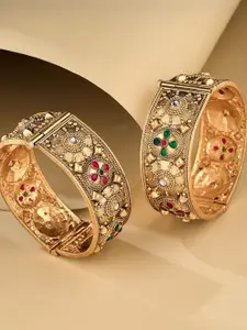 Anouk Set Of 2 Gold Plated & Multicoloured meenakari inspired Floral shaped bangles